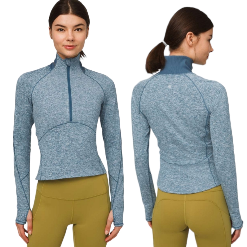 Lululemon Petrol Blue Always Alert 1/2 Zip Long Sleeve. Size 2
